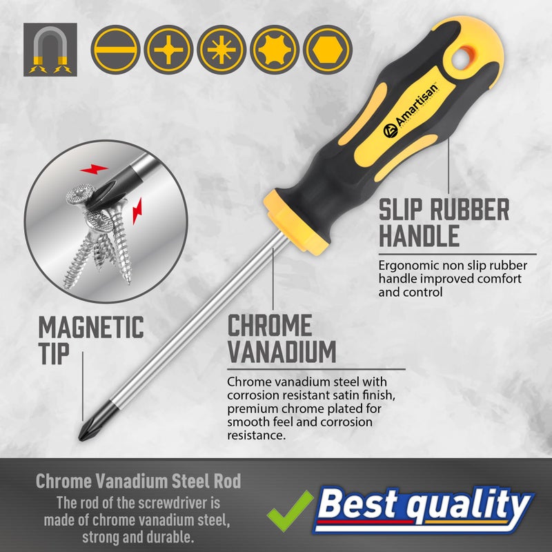 Amartisan Magnetic Screwdrivers Set with Case, Amartisan 43-piece Includs Slotted, Phillips, Hex, Pozidriv,Torx and Precision Screwdriver Set, Magnetizer Demagnetizer Tools, Tools for Men - Image 2